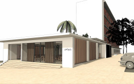 הדמיית מתחם בית הקפה החדש. חזית שקופה הצופה לרחובות הסובבים (צילום: דוברות עיריית פתח תקווה)