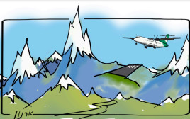 איור של מטוס בשמי נפאל (צילום: איור: ארנון קרמר)