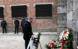אנדרטה באושוויץ לרגל יום השואה הבינלאומי (צילום: רויטרס)