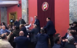 אלימות בפרלמנט הגאורגי בעקבות חקיקות חוק "סוכנים זרים" (צילום: צילום מסך רשתות חברתיות)