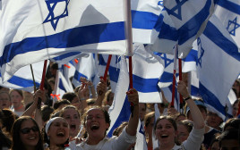 ישראלים עם דגל ישראל (צילום: REUTERS/Eliana Aponte)