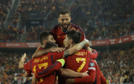 שחקני נבחרת ספרד חוגגים (צילום: רויטרס)