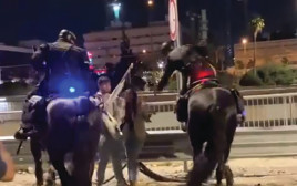 תיעוד העימות בין המפגינה לפרש במהלך ההפגנה נגד הרפורמה במערכת המשפט (צילום: רשתות חברתיות, שימוש לפי סעיף 27 א')