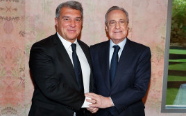 נשיא ברצלונה ז'ואן לאפורטה לצד נשיא ריאל מדריד פלורנטינו פרס (צילום: צילום מסך, מתוך אינסטגרם)