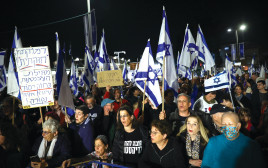 מפגינים נגד הרפורמה המשפטית מול משכן הנשיא בירושלים (צילום: נועם רבקין פנטון, פלאש 90)