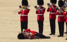 אנשי המשמר המלכותי התעלפו בטקס (צילום: צילום מסך רויטרס)