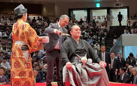 טקס גזירת השיער של מתאבק הסומו ביפן (צילום: שגרירות ישראל ביפן)