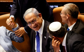 נתניהו ולוין במליאת הכנסת אחרי העברת צמצום הסבירות (צילום: REUTERS/Amir Cohen)