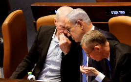 נתניהו וגלנט במליאת הכנסת, לוין בצד (צילום:  REUTERS/Amir Cohen)