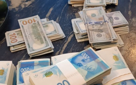 כסף מזומן שתפסה המשטרה מאיש עסקים החשוד בקשר לארגון הפשע אבו לטיף (צילום: דוברות המשטרה)