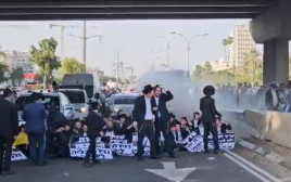 הפגנת החרדים בכביש 4 (צילום: צילום מסך דוברות המשטרה)
