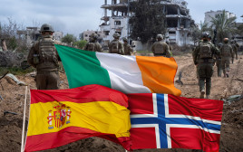 כוחות צה"ל ברצועת עזה, דגלי ספרד, נורווגיה, אירלנד (צילום: דובר צה"ל,AdobeStock)