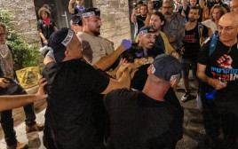 ארבעה שוטרים עוצרים מפגינה במחאה נגד הממשלה בירושלים (צילום: פלאש 90, יונתן זינדל)