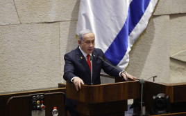 נתניהו במהלך נאומו בדיון 40 החתימות בכנסת (צילום: ערוץ הכנסת)