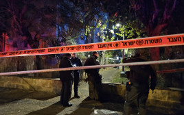 כוחות משטרה בזירת נפילת הרסיסים בתל אביב (צילום: דוברות המשטרה)