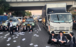 הפגנה של הפלג הירושלמי נגד גיוס חרדים, חסימות בכביש 4 (צילום: שימוש לפי סעיף 27א')