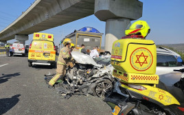 זירת התאונה בכביש 75 (צילום: מד"א)