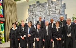 שופטי בית המשפט העליון בטקס השבעתו של יצחק עמית לנשיא (צילום: אברהם בלוך)