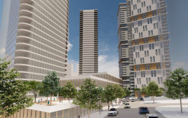 הפרויקט בצומת הרחובות ז'בוטינסקי והמתמיד (צילום: הדמיה משרד יסקי-מור-סיון אדריכלים)