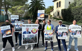 מחאה מול ביתו של ראש ממשלת קטאר לשעבר בלוס אנג'לס (צילום: נתן מילר)