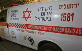 צלבי קרס על דגל ישראל  (צילום: דוברות מד"א)