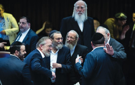 חכים ושרים חרדים חוגגים את העברת התקציב בכנסת (צילום: יונתן זינדל פלאש 90)