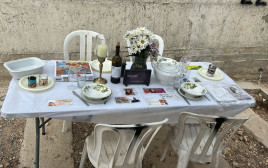 שולחן ליל הסדר ליד קברה של שני גבאי (צילום: מיכל גבאי)