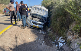 הרכב שהדרדר לצד הכביש במשגב (צילום: תיעוד מבצעי מד"א)