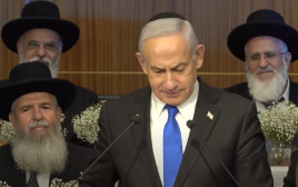 בנימין נתניהו נואם במרכז הרב (צילום: צילום מסך)