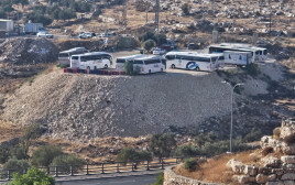 חניון האוטובוסים הפיראטי ששולט על מחלף בן ציון נתניהו (צילום: תנועת רגבים)
