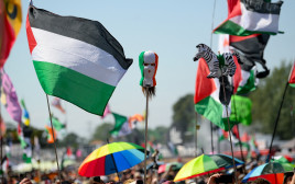 דגלי פלסטין בפסטיבל גלוסטנברי (צילום: REUTERS/Jaimi Joy)