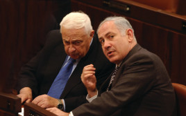 בנימין נתניהו ואריאל שרון בכנסת (צילום: ארכיון פלאש 90)