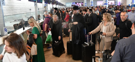 נוסעים מחכים בתורים בנתב"ג (צילום: אבשלום ששוני)
