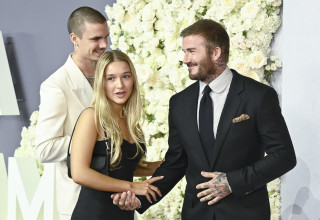 דיוויד בקהאם ובתו הרפר (צילום: Gareth Cattermole/Getty Images)