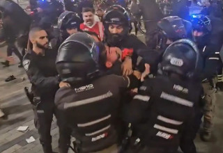 שוטרים תוקפים אוהד של הפועל תל אביב (צילום: צילום מסך, .)