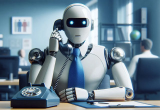 רובוט בשיחת טלפון (צילום: AI)