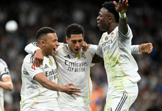 ויניסיוס, ג'וד בלינגהאם, קיליאן אמבפה, שחקני ריאל מדריד חוגגים (צילום: רויטרס)