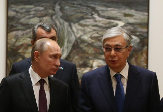 ולדימיר פוטין, קאסים-ג'ומארט טוקאייב (צילום: Mikhail Svetlov/Getty Images)