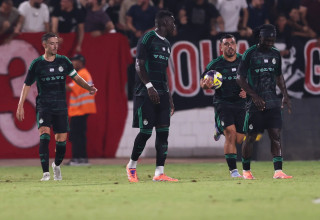 פיטר אגבה, איתן אזולאי, עבדולאי סק, דולב חזיזה שחקני מכבי חיפה מאוכזבים (צילום: מאור אלקסלסי)