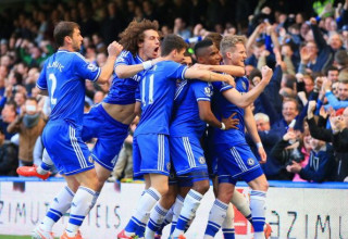 שחקני צ'לסי חוגגים, עונת 2013/14 (צילום: Richard Heathcote)