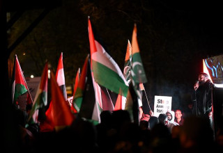 מפגינים פרו-פלסטינים מחוץ לווילה פארק (צילום: Gettyimages)