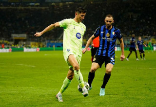 רוברט לבנדובסקי במדי ברצלונה מול אינטר בחצי גמר אלופות ב-2024/25 (צילום: Pier Marco Tacca)