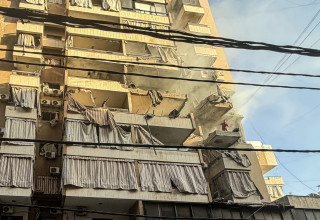 זירת החיסול בביירות (צילום:  Ibrahim AMRO / AFP )