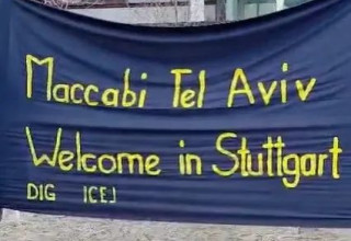 קבלת פנים לאוהדי מכבי תל אביב בשטוטגרט (צילום: ספורט 1, ניב דברת)