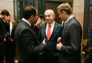  ראש ממשלת יוון קיריאקוס מיצוטאקיס, נתניהו ונשיא קפריסין ניקוס כריסטודולידיס (צילום: מעיין טואף, לע"מ)