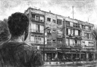 איור של גבר מביט על בניין תל אביבי (צילום: AI)