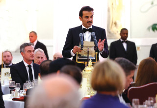 אמיר קטאר שייח' תמים בן חמד אאל ת'אני בלונדון 2024 (צילום: רויטרס)