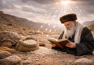 אדם זקן עם ספר במדבר (צילום: AI)