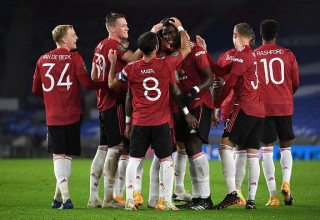 שחקני מנצסטר יונייטד חוגגים, עונת 2020/21 (צילום: Pool)