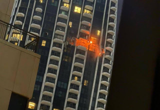 פגיעת רחפן איראני במגדל בדובאי (צילום: רשתות חברתיות, שימוש לפי סעיף 27 א')